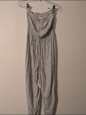 Japna White Floral Strapless Smocked Jumpsuit